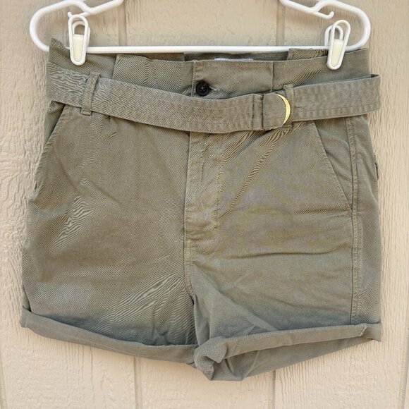 Frame Safari Belted Shorts Women's 27 Olive Green High Rise Utility Cuffed - Picture 2 of 10